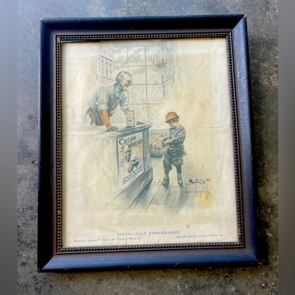 Vintage Framed Cream of Wheat magazine ad 1916. “Financially Embarrased” 12x11 - Picture 1 of 2